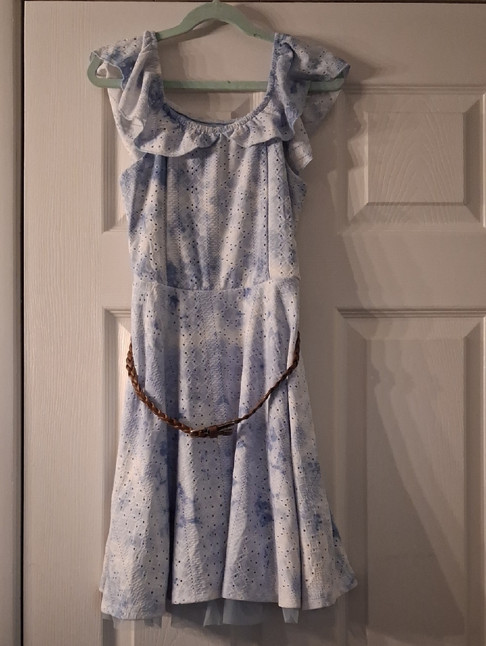 Knitworks Girls Light Blue Eyelet Ruffle Dress